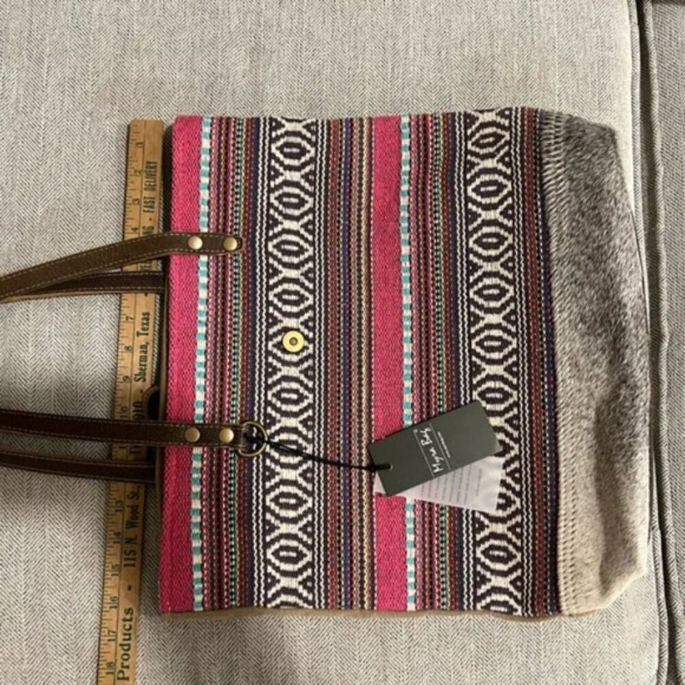 Myra Exuberant Spirit Shoulder Bag Tote NWT Cowhide Canvas Boho - Picture 2 of 7